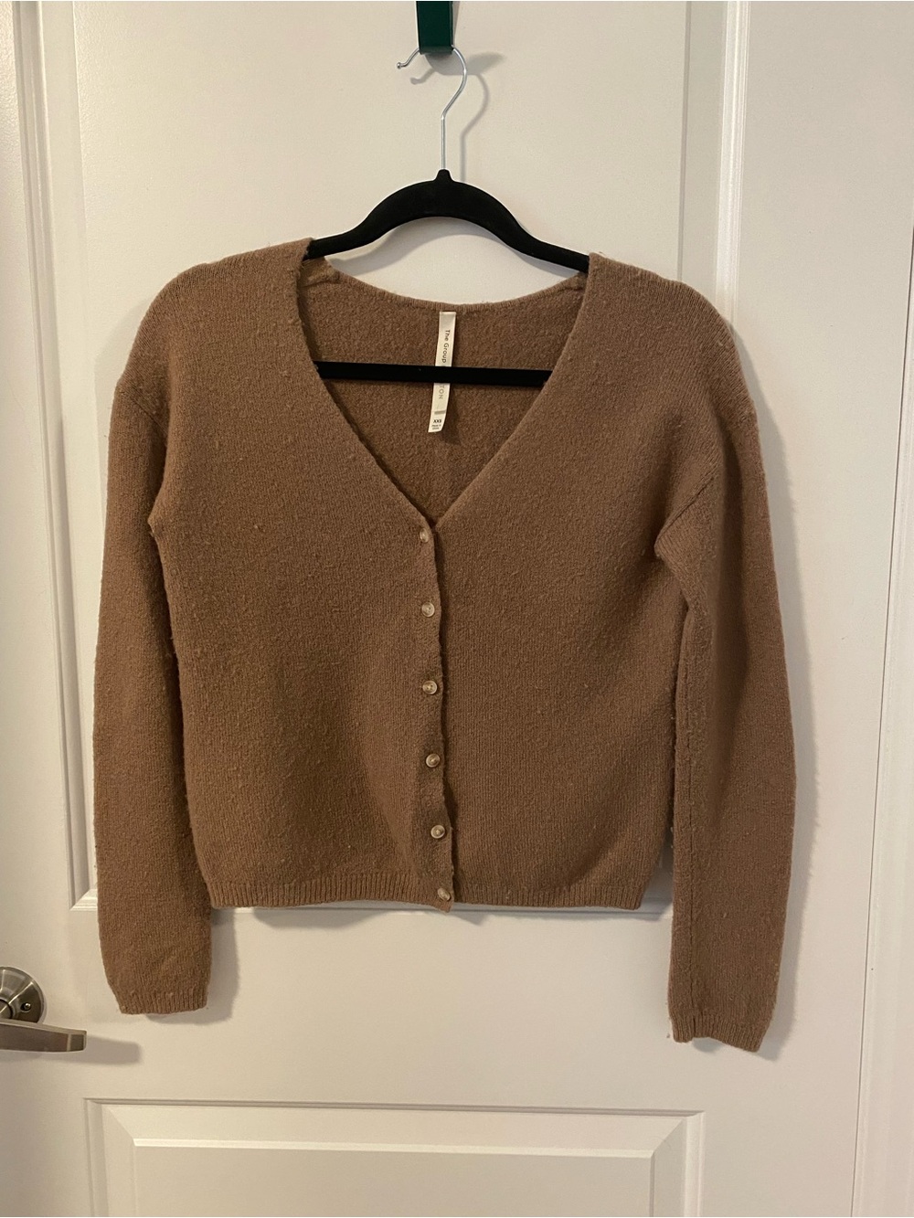 Babaton Brown V-Neck Button Front Cardigan